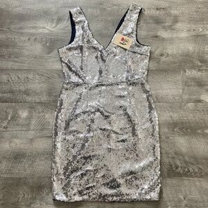 LOVE Point Silver Sequin V-Neck Mini Dress